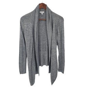 Gray Metallic Knit Cardigan Sweater Women Size S Open Front Stretch Career Cache